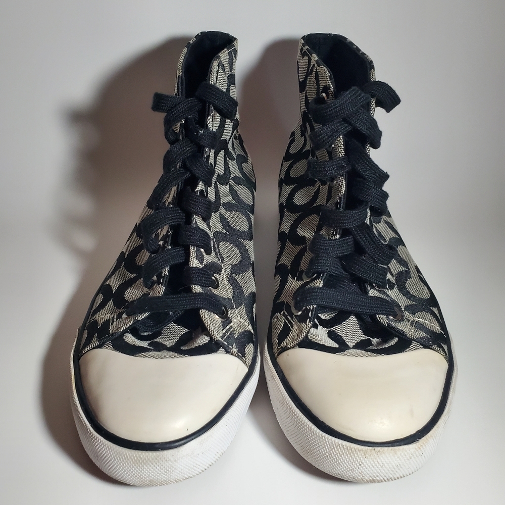 COACH Cardinal High Tops Lace Up Sneakers Black & Grey Women's Size 8.5 EUC - Picture 4 of 14